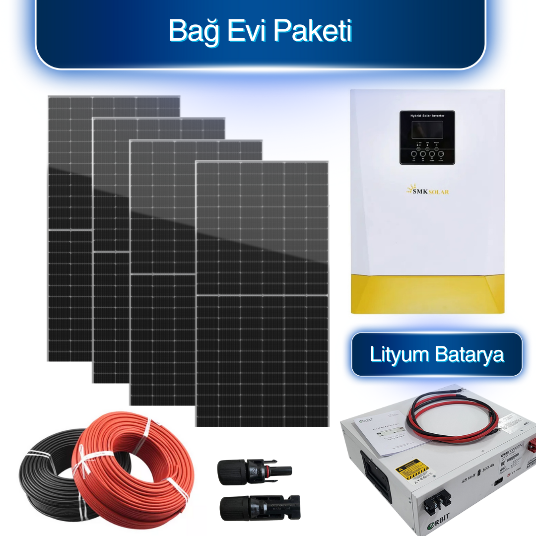 Bağ Evi Solar Paketi 1500 W Inverter 435 W Güneş Paneli 4 Adet